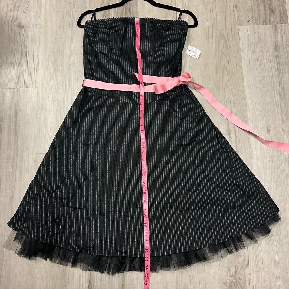 Charlotte Russe black pinstripe party dress sz L pink bow at waist NWT Vintage - Picture 5 of 15